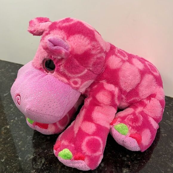 Wild Republic Pink Hippo Plush 12 Inch Big Sweet Eyes Sparkle Colorful 2… - Picture 3 of 9